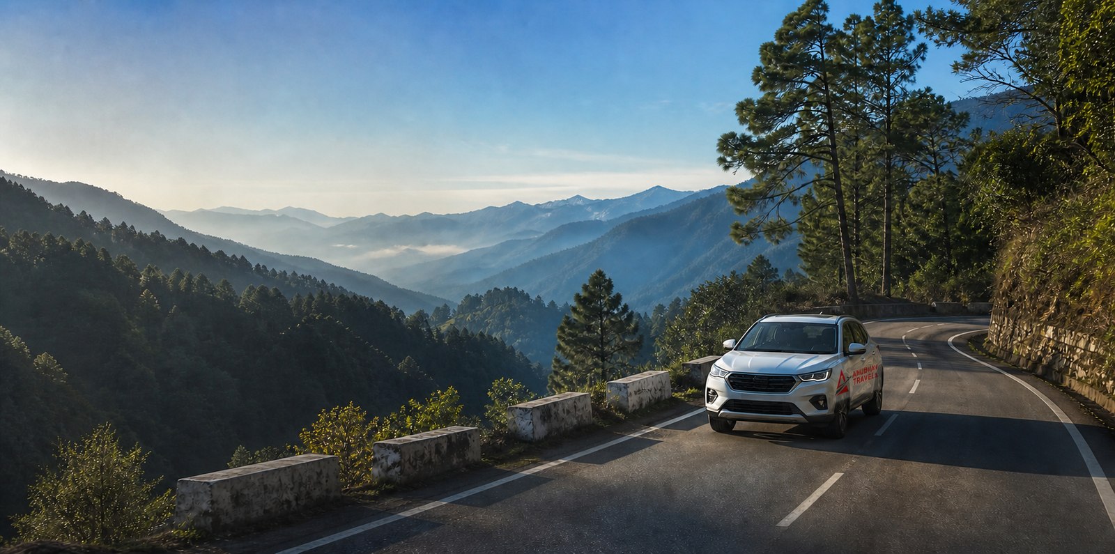 Anubhav Travels vehicle driven on an Uttarakhand hill road